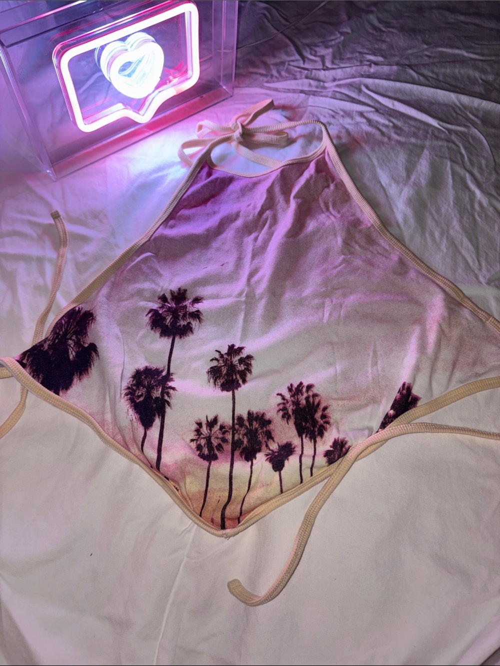 Garage Pink Palm-Print Halter Bandeau Top